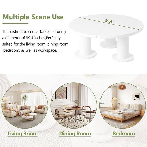 Clihome White Round MDF Coffee Table Center Table with Sleek Round  Edges CL-OT0396K