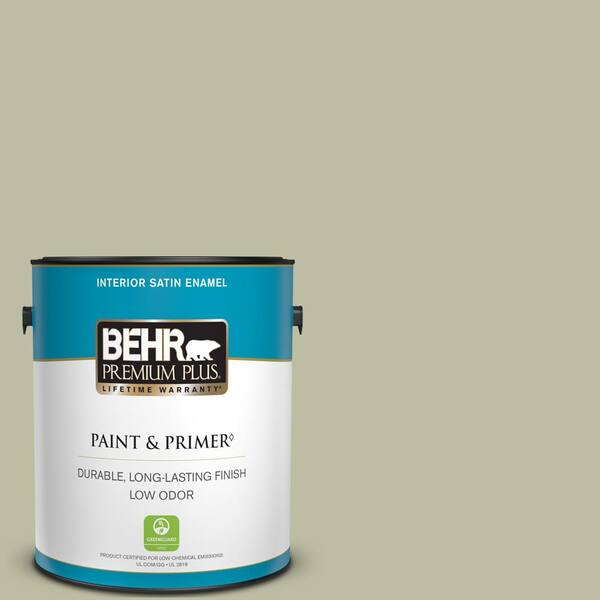BEHR PREMIUM PLUS 1 gal. #ICC-57 Dried Thyme Satin Enamel Low Odor Interior Paint & Primer
