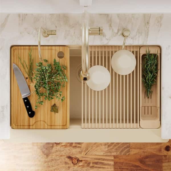 Karran 34 in. Farmhouse Single Bowl Quartz Workstation Kitchen