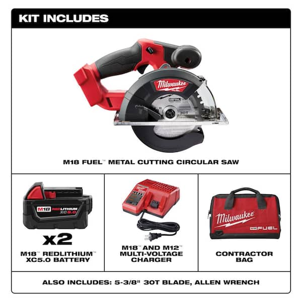 Milwaukee M18 FUEL 18V Lithium-Ion Brushless Cordless Metal Cutting 5-3/8  in. Circular Saw Kit w/ Two 5.0Ah Batteries, Charger 2782-22 The Home  Depot