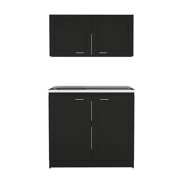 Adrinfly 39.30 in. W x 20.40 in. D x 30.8 in. H 2-piece Rectangle Cabinet Set in Black Wengue Cabinet Color Sample