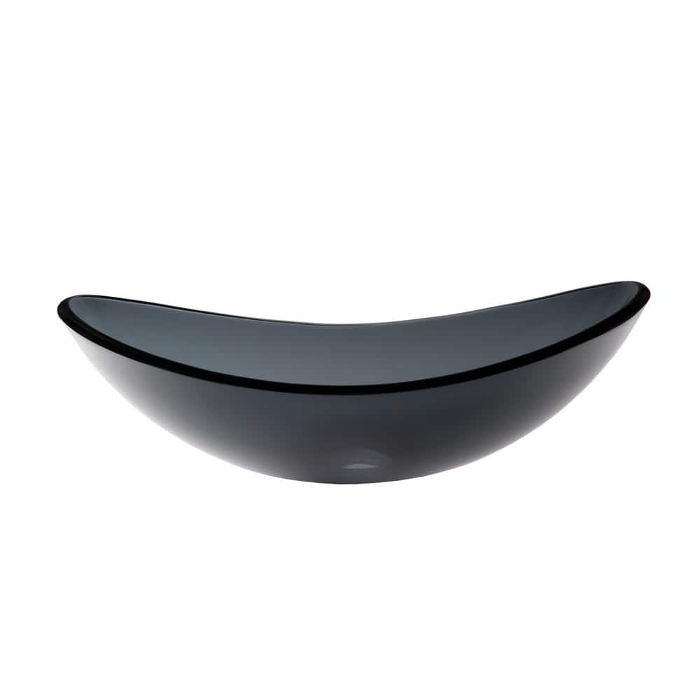 Topia 15'' Grey Glass Oval Bathroom Sink with Brushed Nickel Faucet
