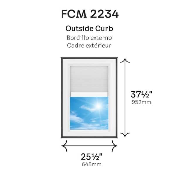22-1/2 in. x 34-1/2 in. Fixed Curb Mount Skylight with Laminated Low-E3 Glass, White Solar Powered Room Darkening Shade