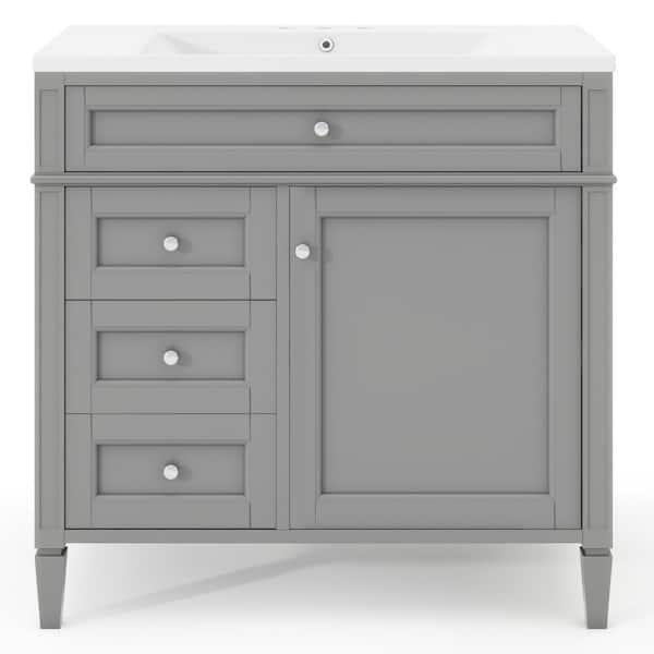 JimsMaison 36 in. W x 18 in. D x 34 in. H Single Sink Freestanding Bath Vanity in Grey with White Cultured Marble Top