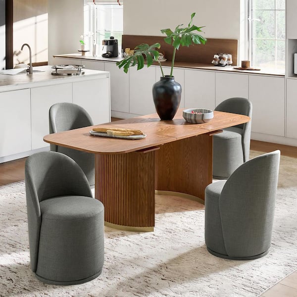 Clester Charcoal Polyester Swivel Dining Chair Set of 4