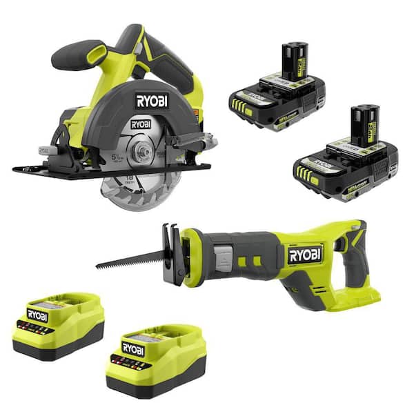ONE+18V Cordless 5-1/2 in. Circular Saw Kit w/ ONE+18V Cordless Reciprocating Saw, (2) 2 Ah Batteries, & (2) Chargers