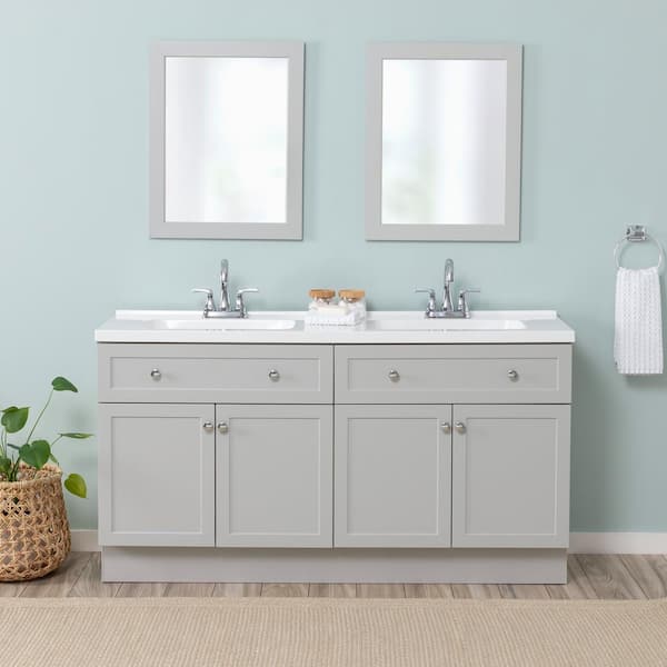 Glacier Bay Hartridge 61 in.Double Sink Pearl Gray Bath Vanity with White Cultured Marble Top (Assembled)