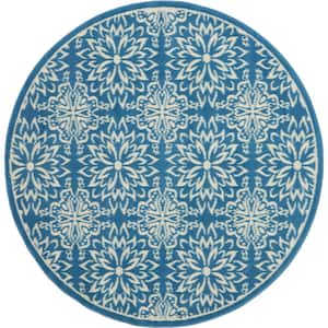 Jubilant Ivory/Blue 5 ft. x 5 ft. Moroccan Farmhouse Round Area Rug