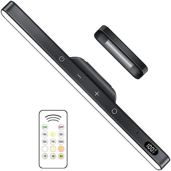 11.8 in. x 1.42 in. Black Battery Operated 3W Rechargeable Light Bar, 3 Colors Adjustable Mirror Lights with 120 LED