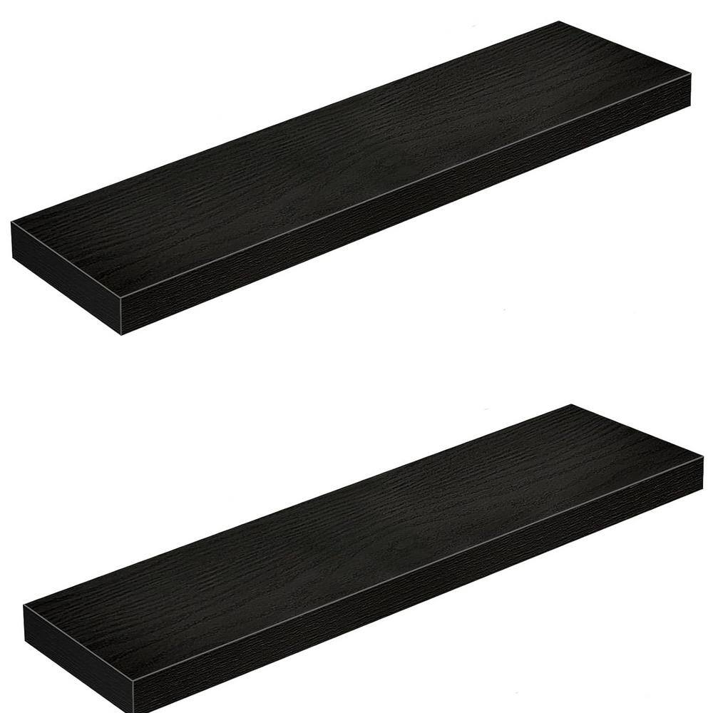 Cubilan 35.4 in. W x 9.3 in. D Black Decorative Wall Shelf, Set of 2 ...