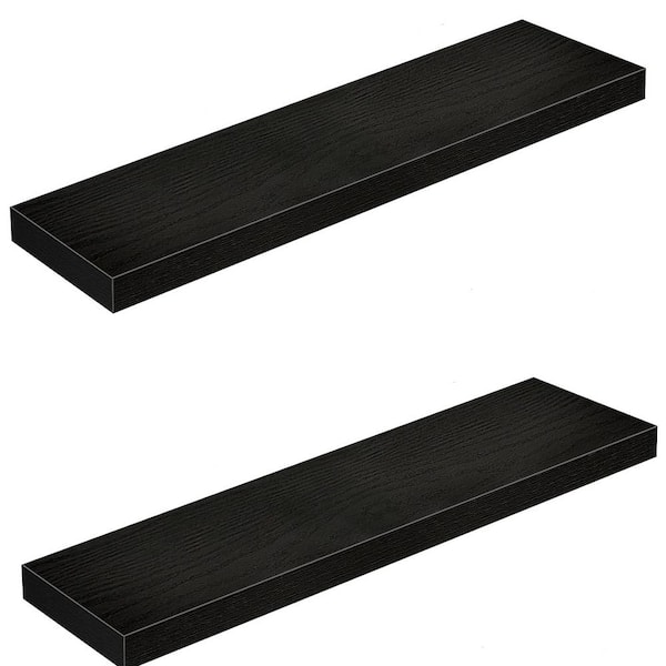 Cubilan 35.4 in. W x 9.3 in. D Black Decorative Wall Shelf, Set of 2