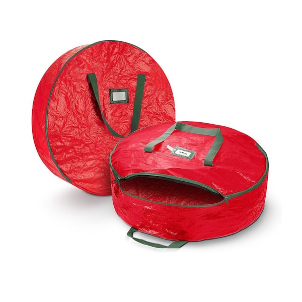 OSTO 30 in. Artificial Red Water Resistant Christmas Wreath Storage Bag (2-Pack)