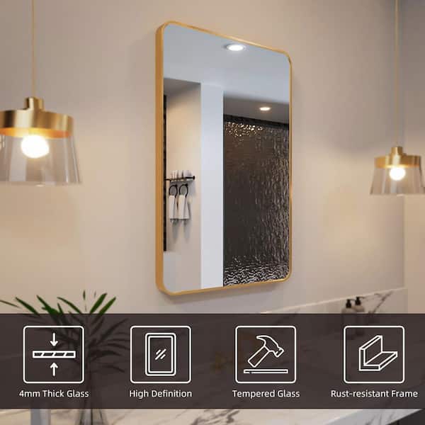 Nivorix Lira 24 in. W x 36 in. H Tempered Glass Brushed Gold