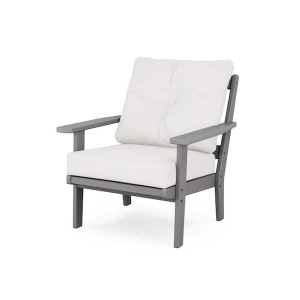 POLYWOOD Prairie Plastic Outdoor Deep Seating Chair in Slate Grey with Natural Linen Cushion