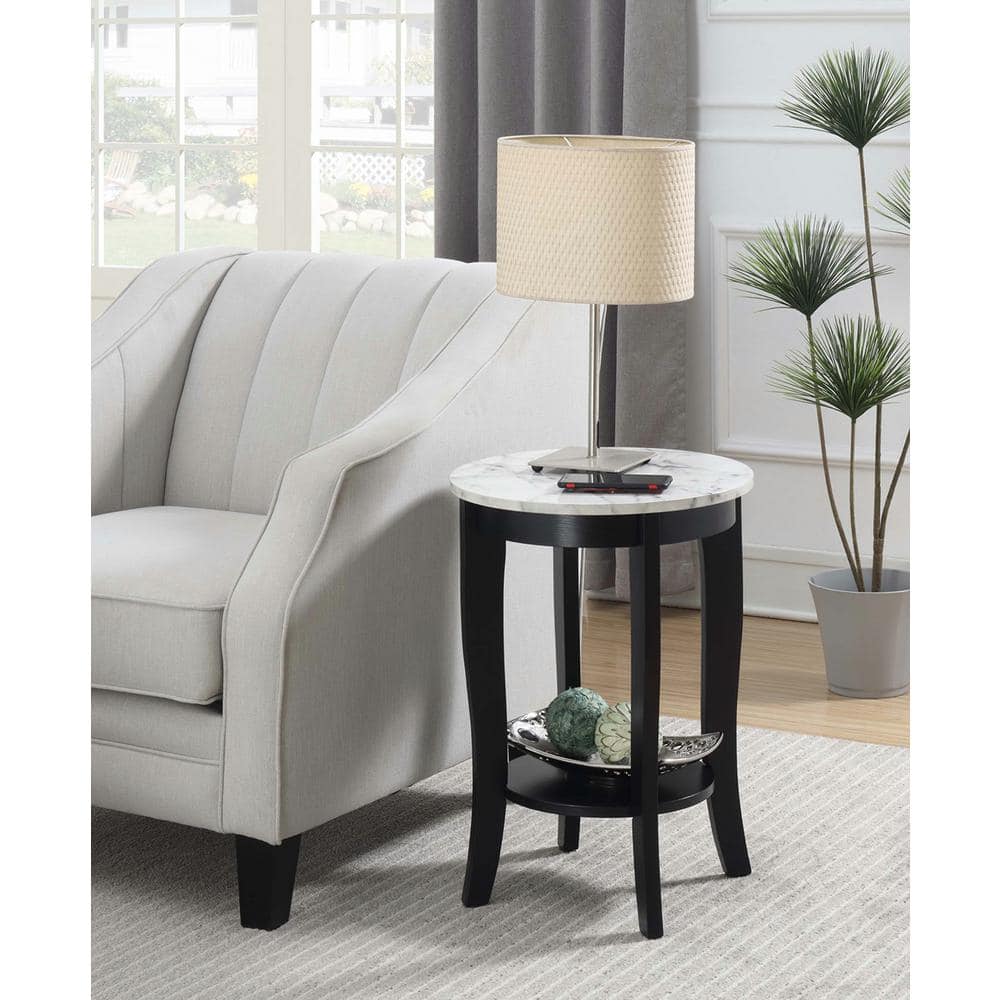 Elegant Heritage 18" Round Wood End Table with Shelf, White-Black