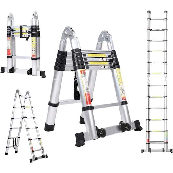 12.5 ft. Multi-Purpose  A-Frame Aluminum Extension Ladder with Wheels, 330 lb. Capacity