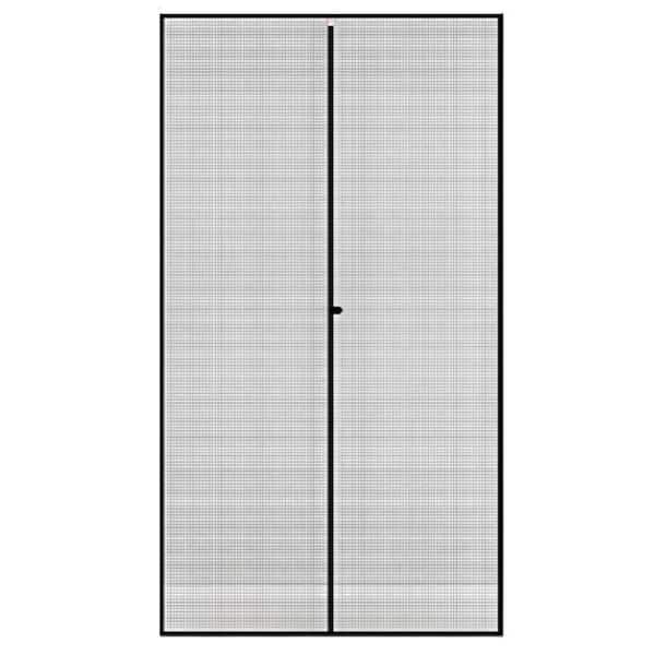 32 in. x 80 in. Black Fiberglass Mesh Curtain Magnetic Screen Door with Windproof Hasp and Hands-Free Closure