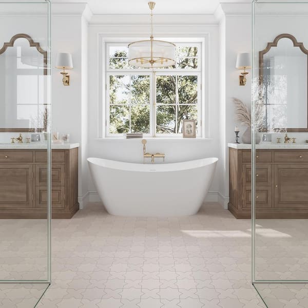 Seville 5 in. x 5 in. Matte Ecru Taupe Porcelain Cross Wall and Floor Tile (5.31 sq. ft./case)-34 Pack