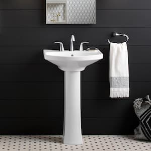 Elmbrook 24 in. Pedestal Sink Basin in White with 8 in. Widespread Faucet Holes