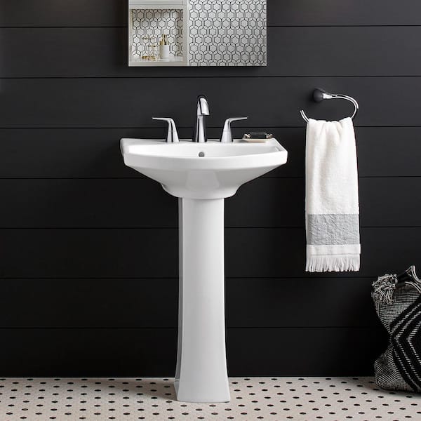 Elmbrook 24 in. Pedestal Sink Basin in White with 8 in. Widespread Faucet Holes