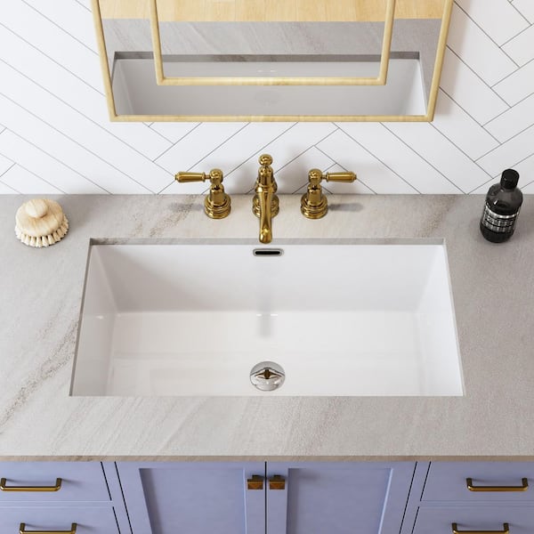 27-1/2 in .Rectangle Undermount Bathroom Sink in White with Overflow Drain