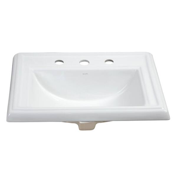 AMASHEN White Porcelain Ceramic Vanity Sink - 20 X 14 Inch Rectangular Drop-in Or Undermount Bathroom Sink With Overflow, Faucet Not Included