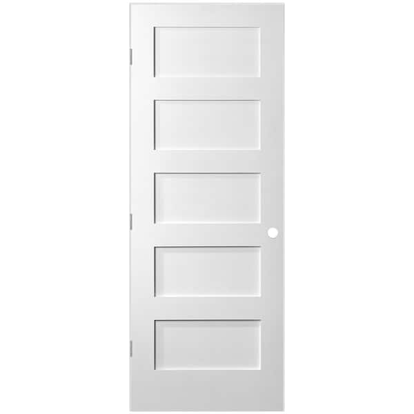 Masonite 28 in. x 80 in. MDF Series 5-Panel Right-Handed Solid Core Smooth Primed Composite Single Prehung Interior Door