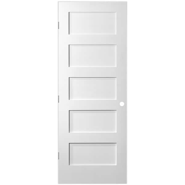 Masonite 30 in. x 80 in. MDF Series 5-Panel Right-Handed Solid Core Smooth Primed Composite Single Prehung Interior Door