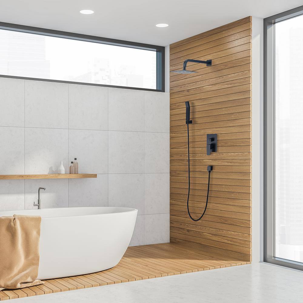 Matte Black Square Multi-Head Rain Shower System with Handheld