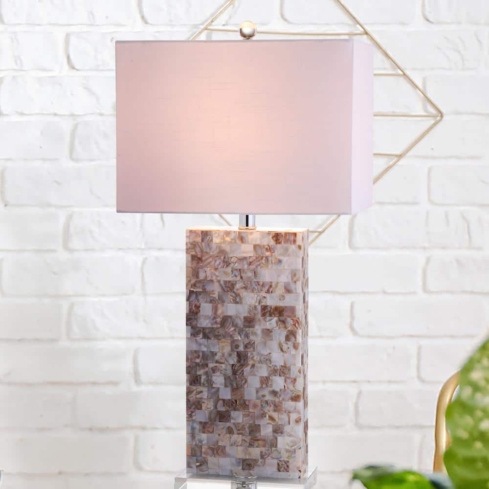 Natural Capiz Shell and Chrome Rectangle Nightstand Lamp