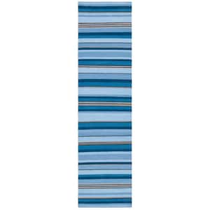 Striped Kilim Blue Rust 2 ft. x 9 ft. Striped Runner Rug
