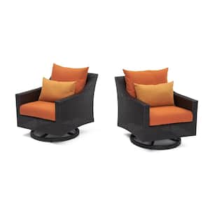 Deco All-Weather Wicker Motion Patio Lounge Chair with Tikka Orange Cushions (2-Pack)