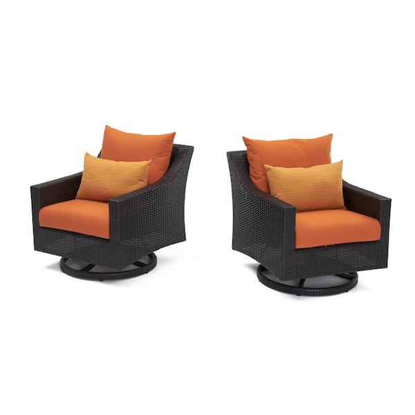RST BRANDS Deco Wicker Motion Outdoor Lounge Chair with Sunbrella Tikka Orange Cushions (2-Pack)