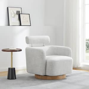 Uranus White Fabric Swivel Accent Chair with Adjustable Headrest