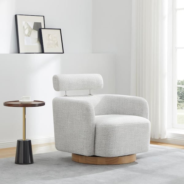Spruce & Spring Uranus White Fabric Swivel Accent Chair with Adjustable Headrest