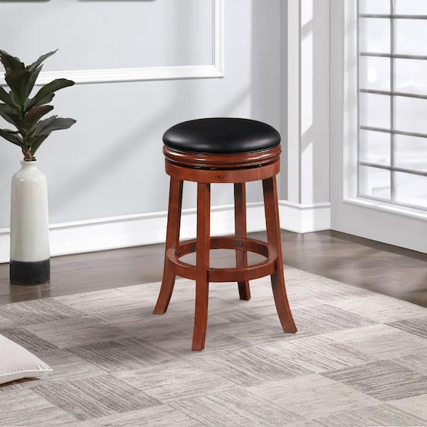 25 in. Brown and Black Backless Wood Frame Bar Stool with Faux Leather Seat