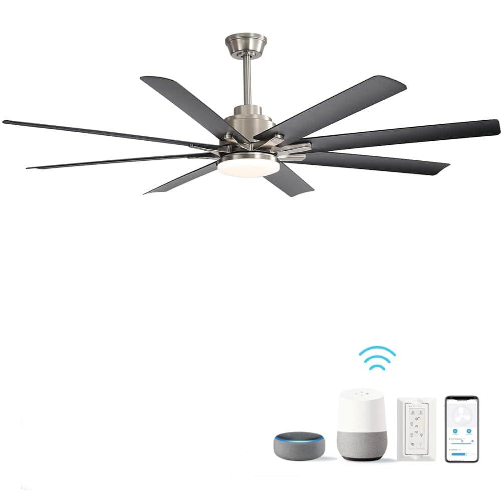 66in. LED Indoor Brushed Nickel Ceiling Fan with App&Remote Control and 3 C