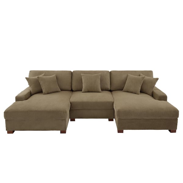 Uixe 118 in. Square Arm 3-Piece Corduroy Upholstered U-Shaped