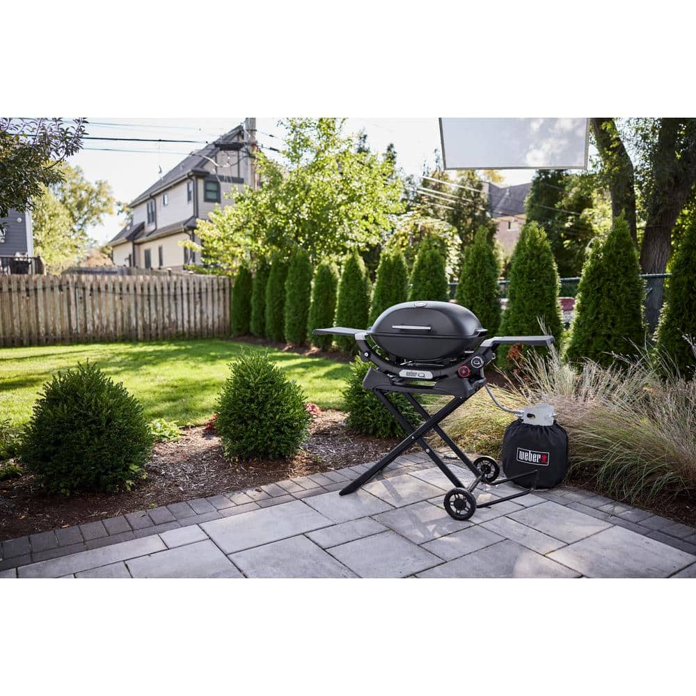 Black Portable Grill Cart with Wheels