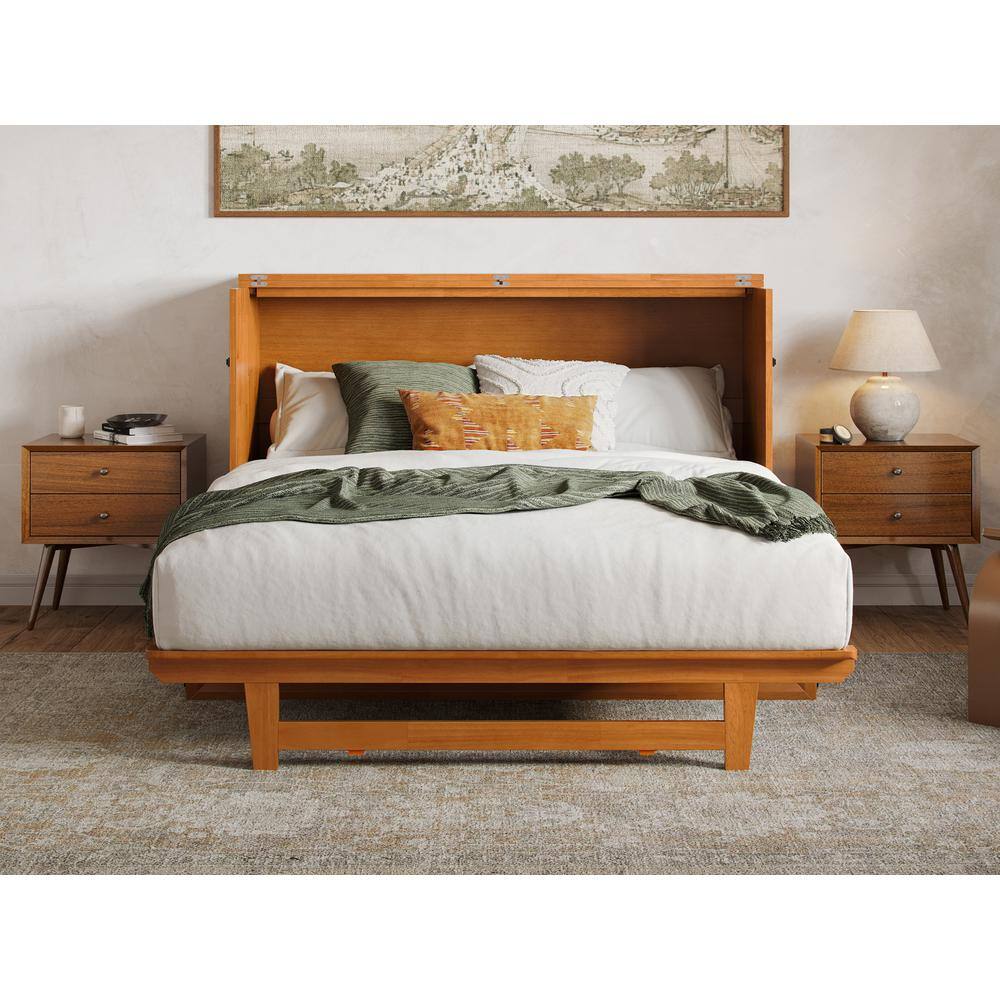 Santa Fe Light Toffee Queen Wood Murphy Bed Chest with Mattress