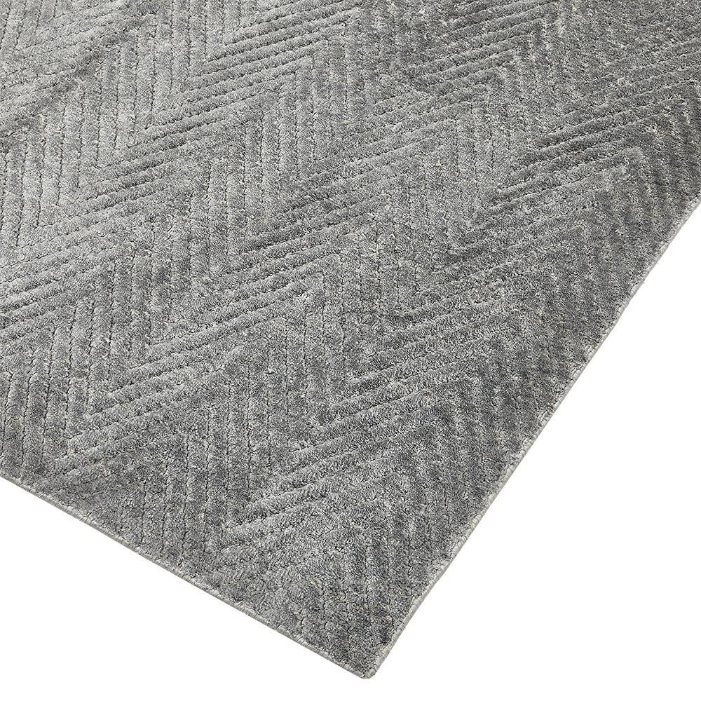 Charcoal Herringbone Hand-Knotted Viscose 8' x 10' Area Rug
