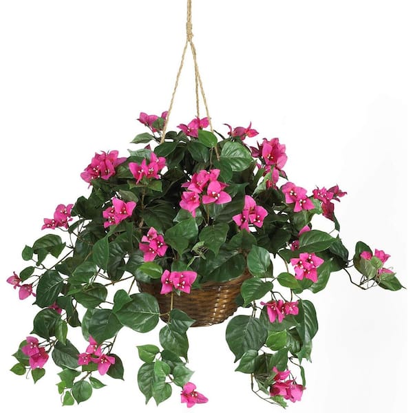Cubilan 24 In. Green Artificial Bougainvillea Hanging Flower Basket