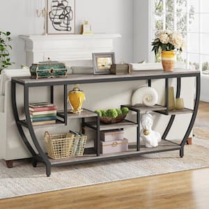 Benjamin 71 in. Gray Rectangle Wood Console Table with 3-Tier Storage, Extra Long Entryway Table Sofa Table