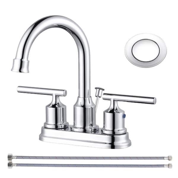 4 in. Centerset Deck Mount Double Handle Bathroom Faucet with Pop-Up Drain Included in Polished Chrome
