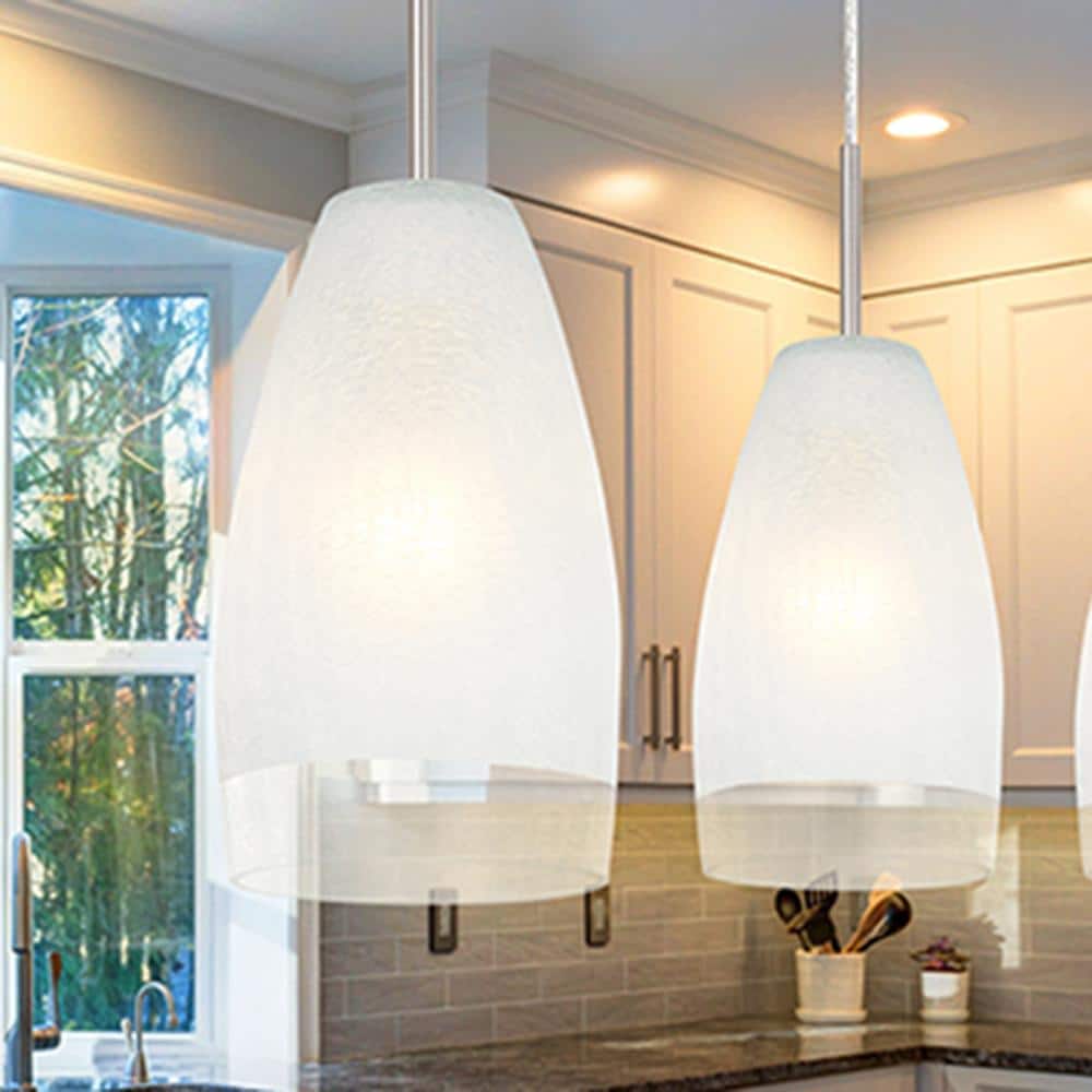 Elegant Matte Nickel 3-Light Pendant with White Crackle Glass Shades