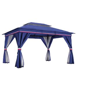 10 ft. x 13 ft. Classic Blue Patio Gazebo with Double Roof, Mosquito Nettings and Privacy Screens