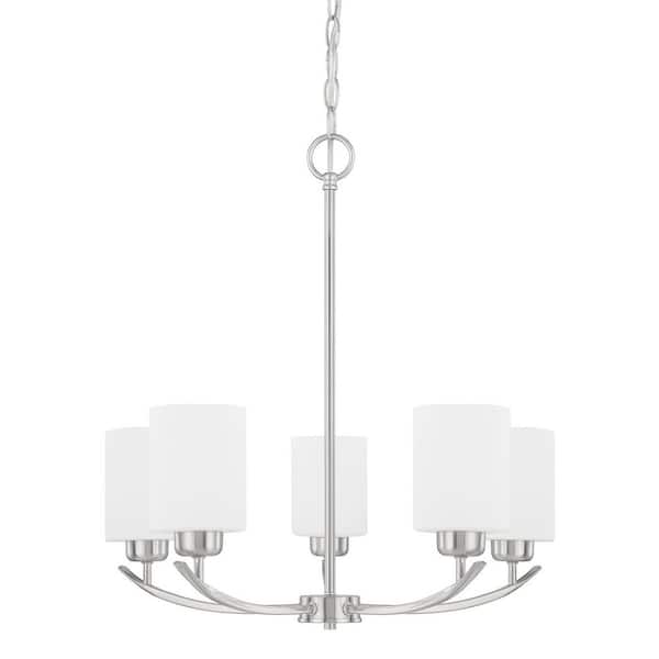 Dixon 23 in. W x 23 in. H 5-Light Soft White Glass Chandelier in Brushed Nickel
