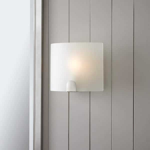 Hampton Bay Obsidian 1-Light Brushed Nickel Sconce with Frosted Glass Shade