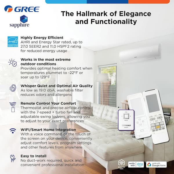 GREE Sapphire 18000 BTU Wi-Fi Ductless Mini Split Air