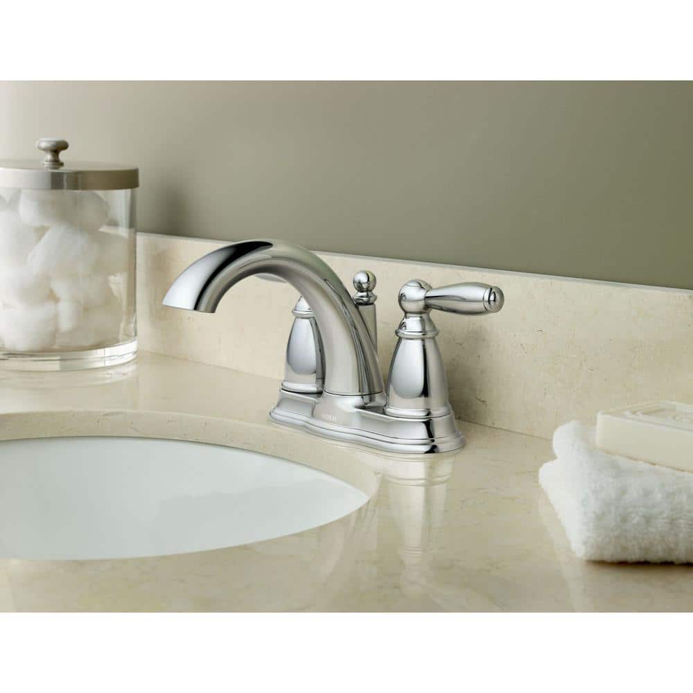 Chrome Two-Handle Centerset Bathroom Faucet with Drain Assembly